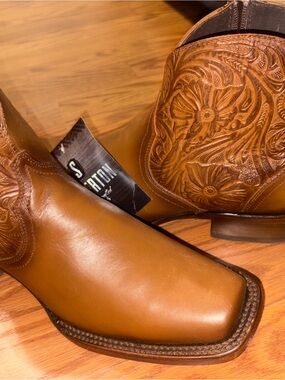 Women's Tan Leather Square-Toe Western Ankle Booties